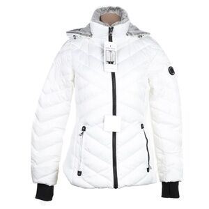 Nautica Women's White Puffer Jacket with Black Accents
